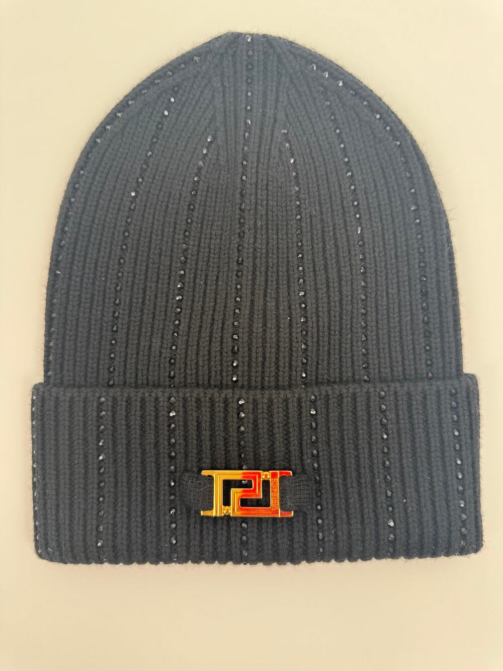 Men's Versace x Swarovski Crystal Black Knit Beanie – Retail $1,200